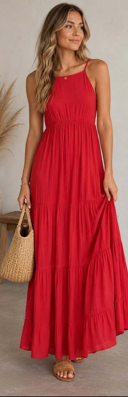Mod On Trend Maxi Dress Size M Coral Tiered Halter Backless Tie